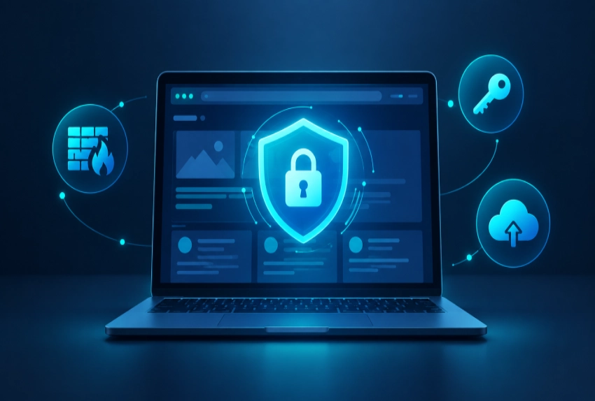 قفل دیجیتال روی صفحه‌ی نمایش یک وب‌سایت، نماد امنیت وب‌سایت