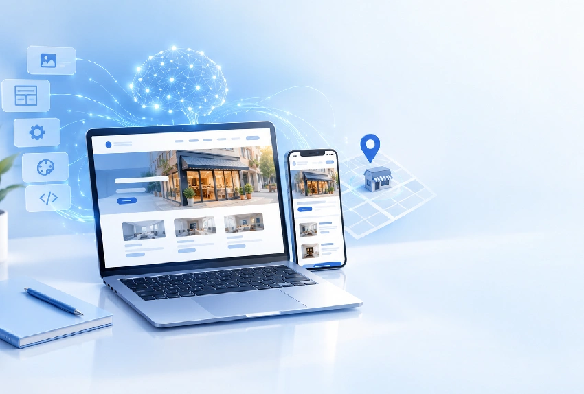 نمایش سایت با هوش مصنوعی بابل روی لپ‌تاپ و گوشی موبایل
